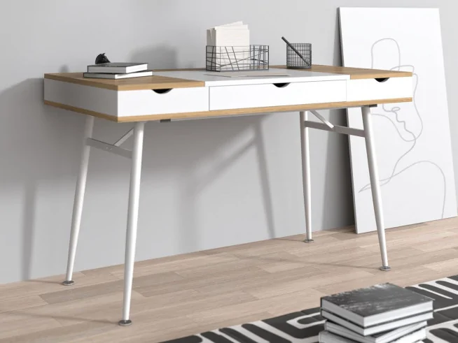 Skandynawskie designerskie biurko Thor Białe - Dąb