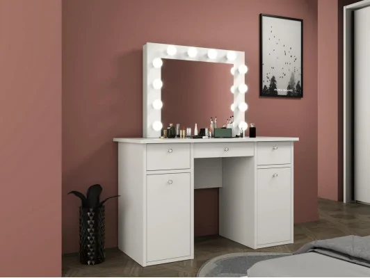 Toaletka kosmetyczna z kryształowymi gałkami Aria 12 Led w stylu glamour